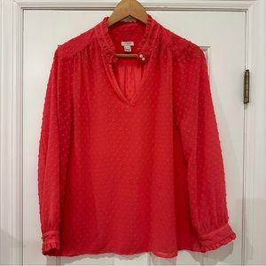 J. Crew Clip Dot Knotch Neck Blouse Coral Pink Red 6